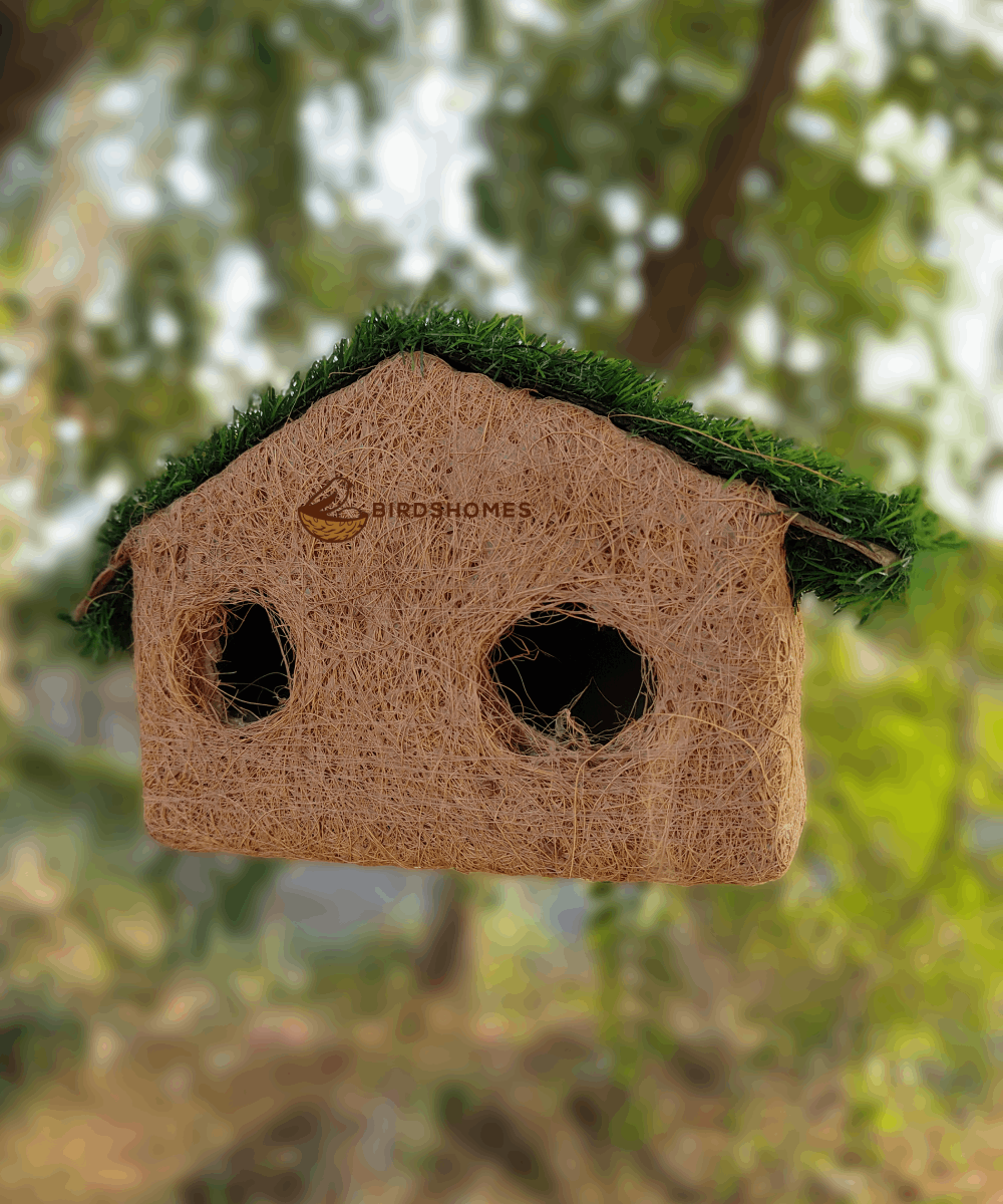 Eco-Friendly Coconut Coir Green-Roof Double-Chamber Birdhouse