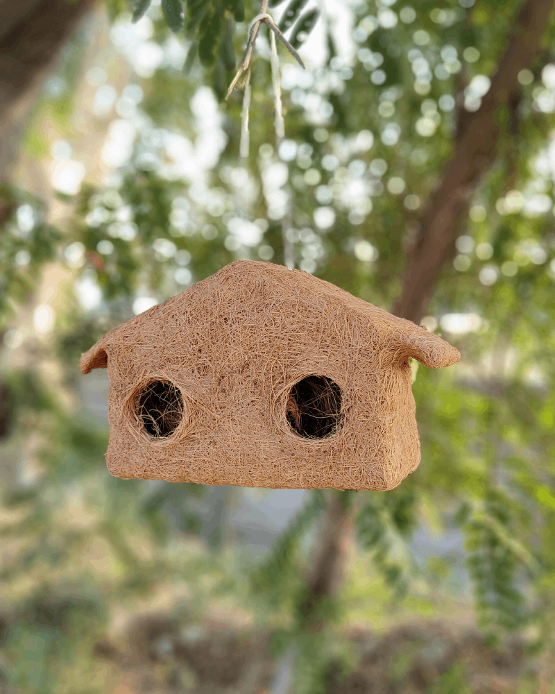 Eco-Friendly Rectangular Coconut Coir Birdhouse – Double-Entry Design