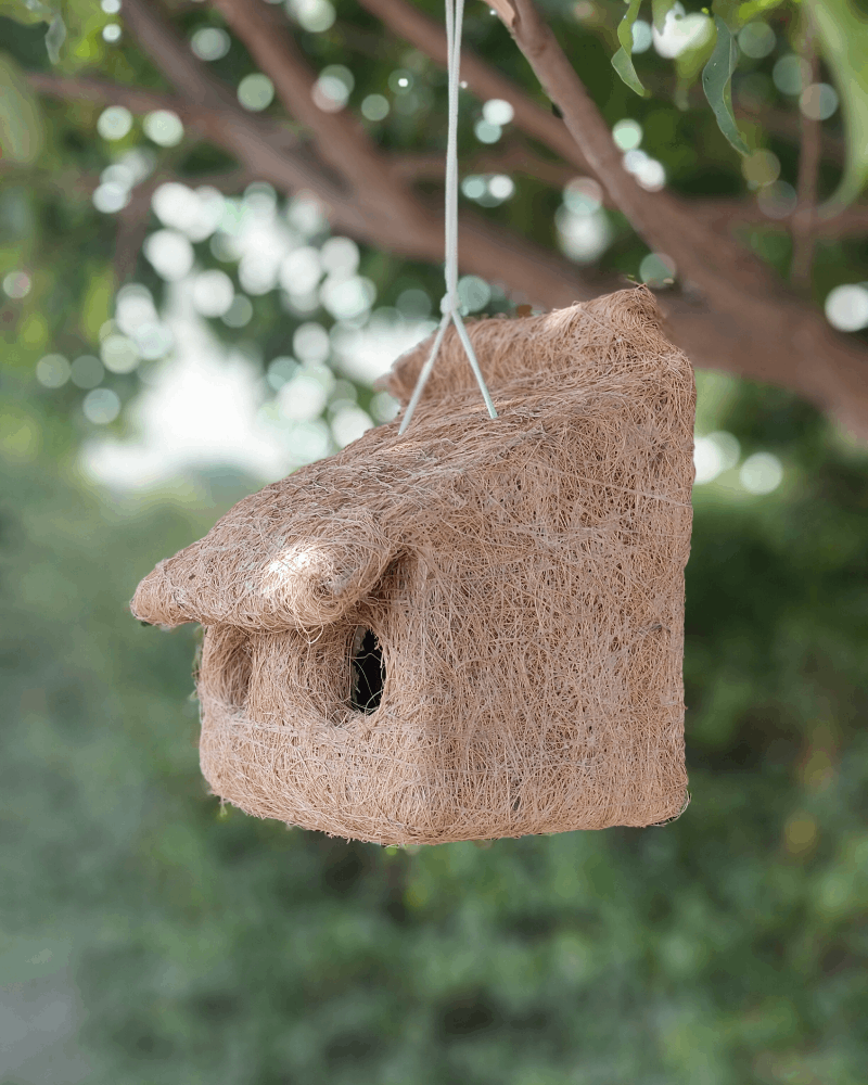 Rectangular Coconut Coir Birdhouse With Dual Openings – Eco-friendly Design